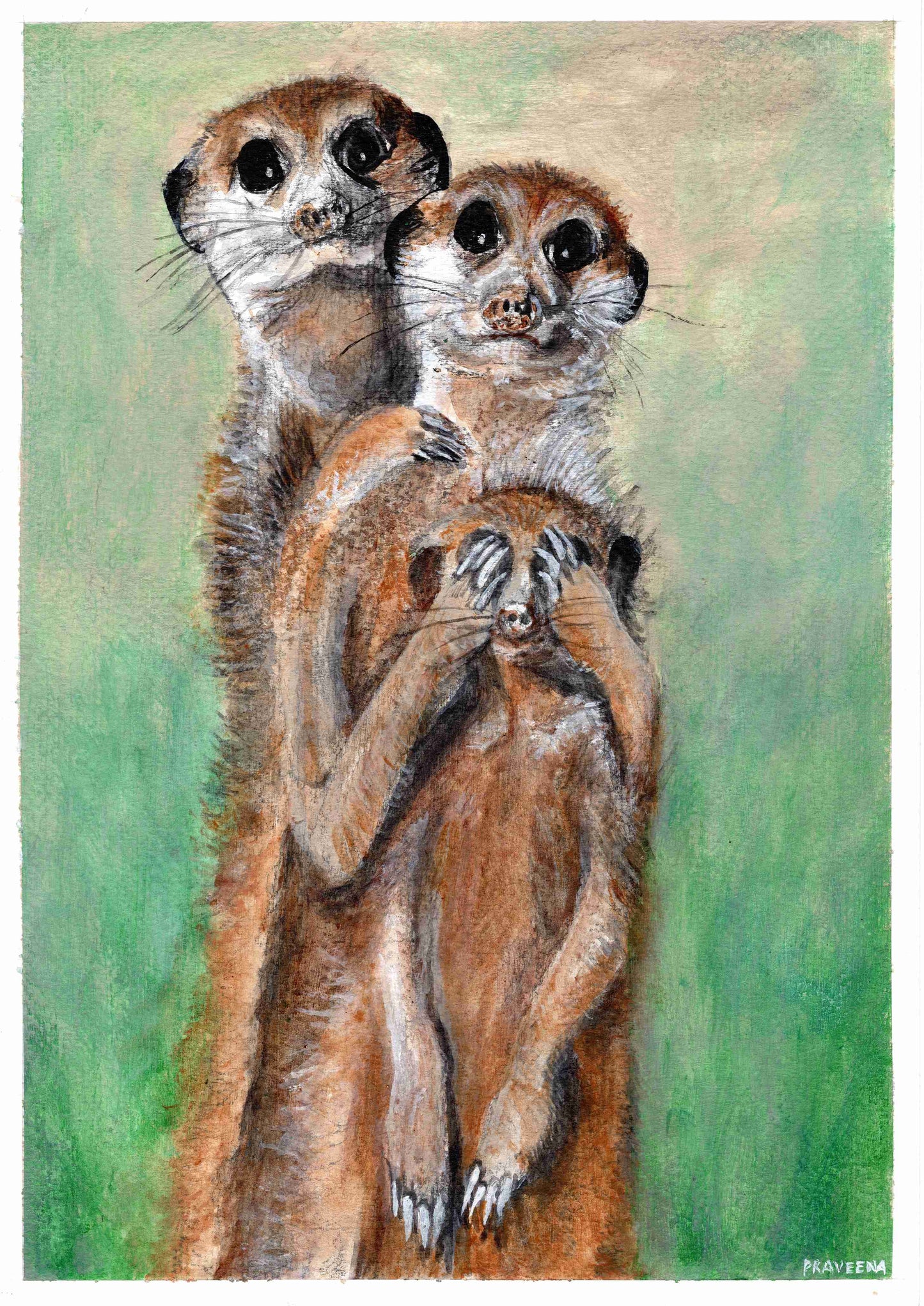 UNFRAMED ORIGINAL PAINTING "Meerkat family"